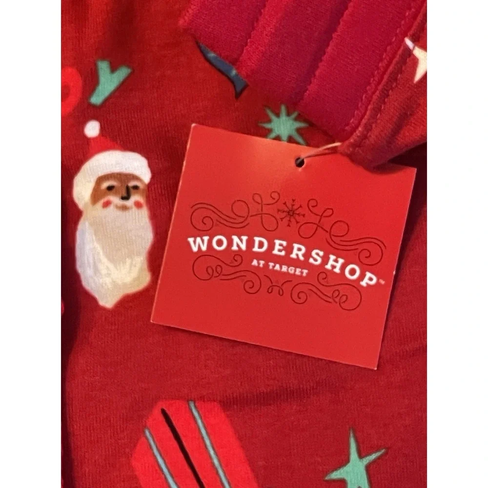 WONDERSHOP Women's Red Santa Print Ribbed Holiday Pajama Set Size 1X NWT